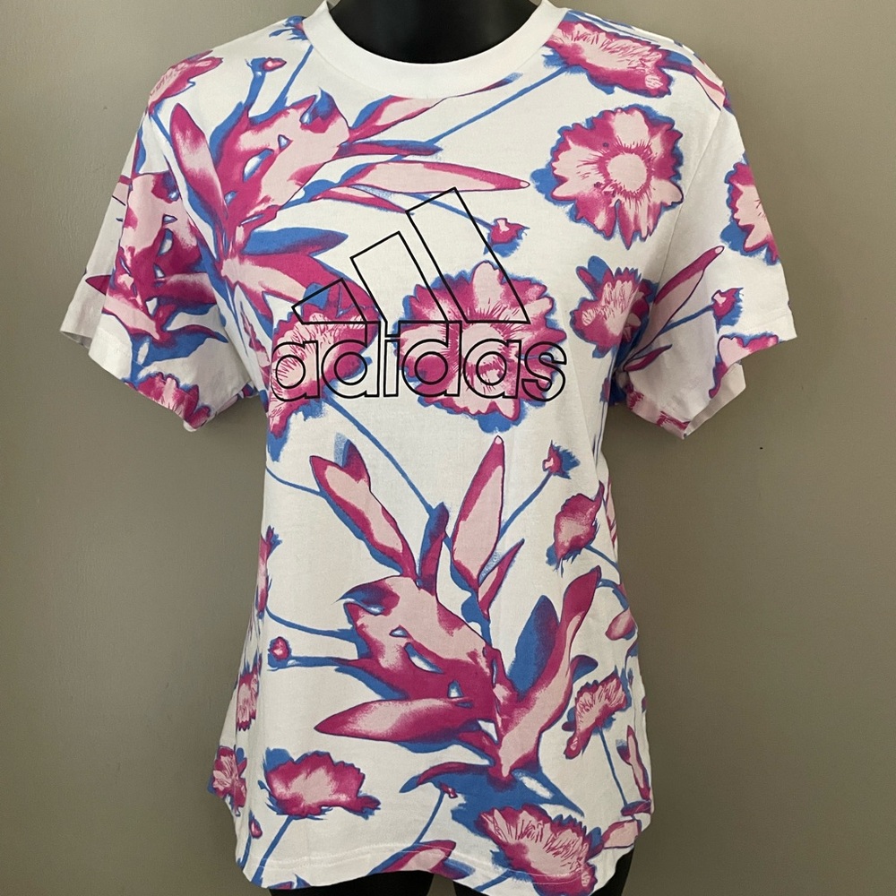 Adidas Pink/Blue Floral T-Shirt